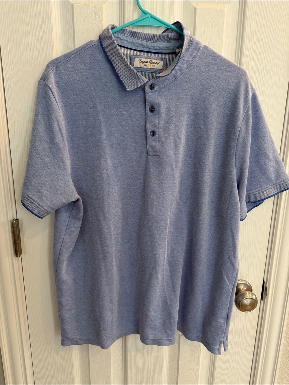 English Laundry Heather Light Blue Polo with Navy Trim